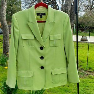 NEW KASPER KELLY GREEN LIME 3 BUTTON SAFARI JACKET OFFICER DRESS COAT 16P